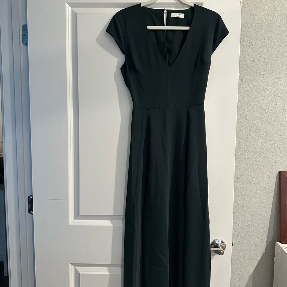 Babaton Dark Green Midi Dress with V-Neck